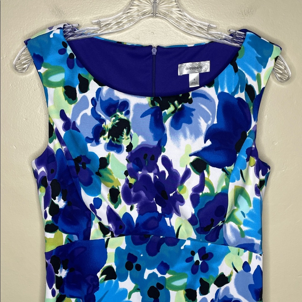 DRESSBARN Purple & Blue Watercolor Floral Empire Waist A-Line Skirt Size 8 - Picture 3 of 11